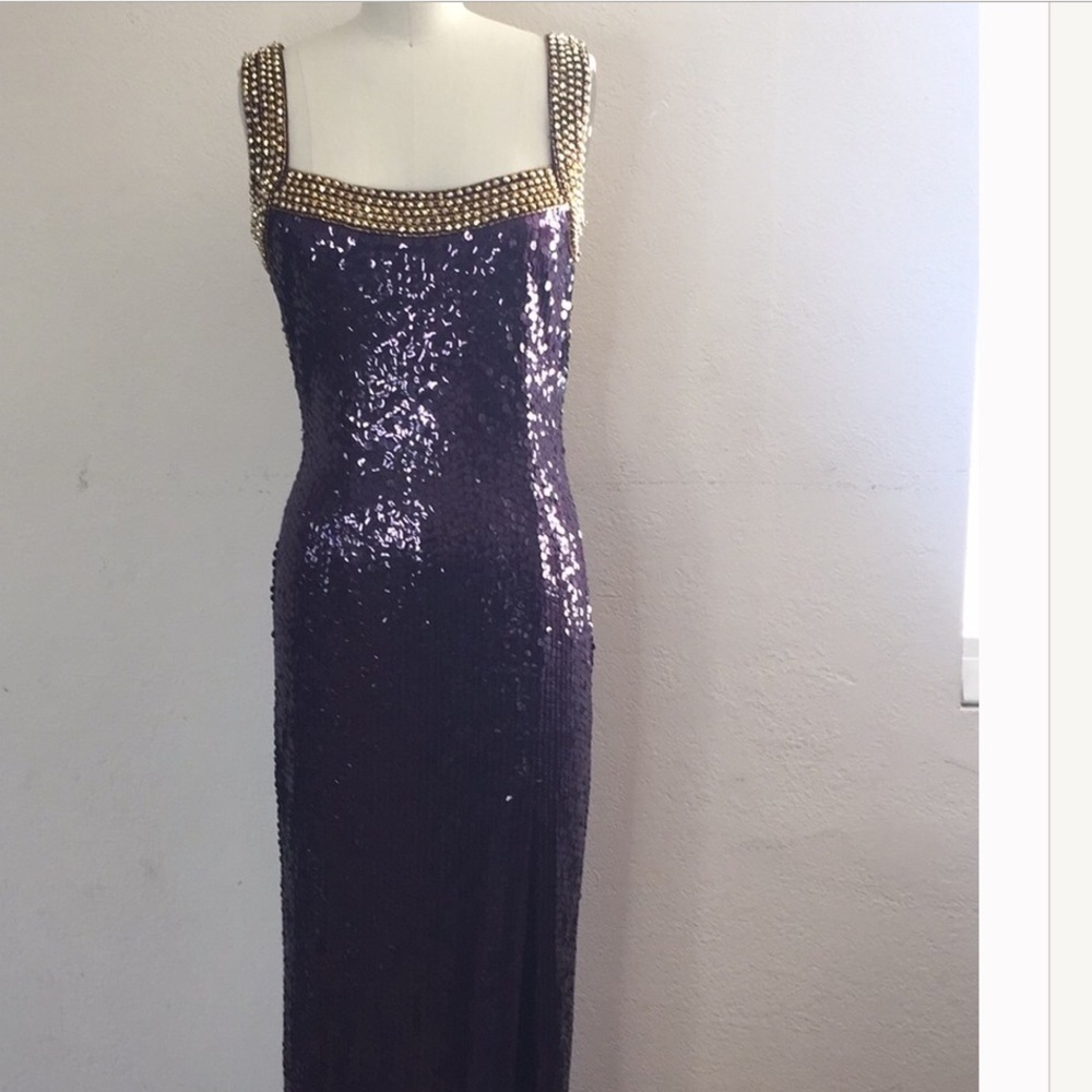 Prom Maxi Sequin Purple Gold Dress 6